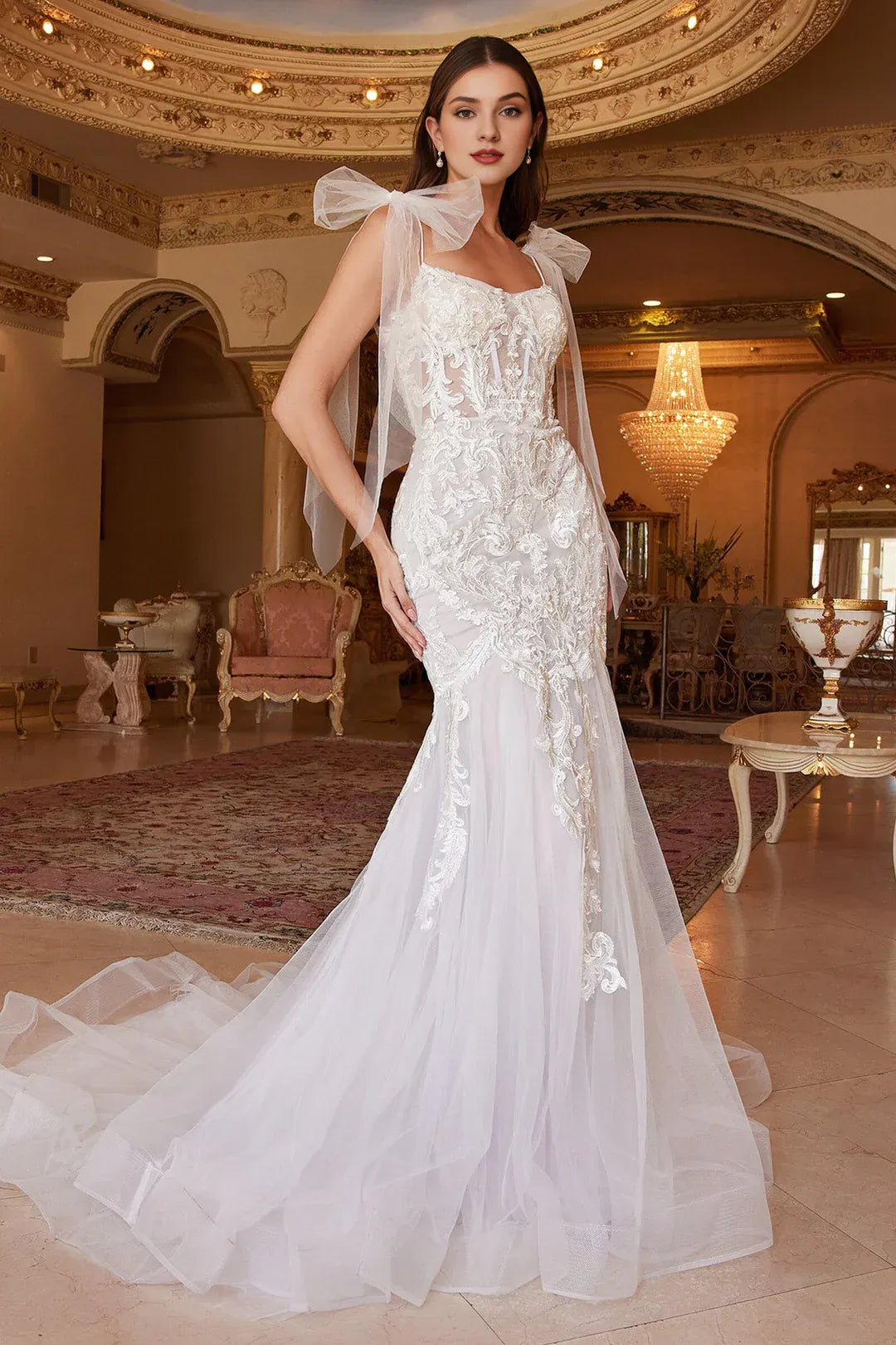 Enchanting Mermaid Sweetheart-Neck Tulle-Strap Floor-Length Wedding Dress