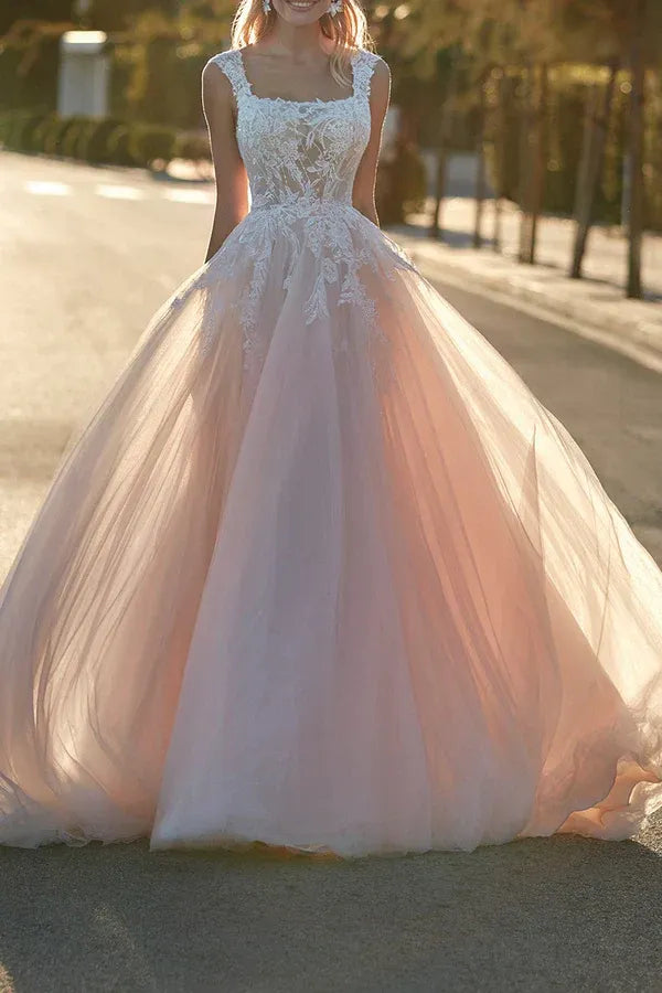 Enchanting Square-Neck Sleeveless A-Line Floor-Length Wedding Dress