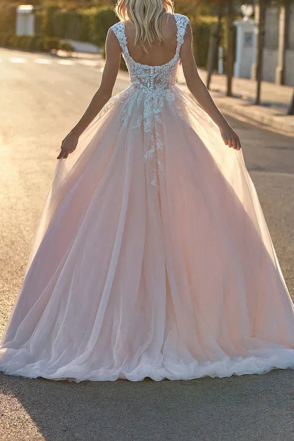 Enchanting Square-Neck Sleeveless A-Line Floor-Length Wedding Dress