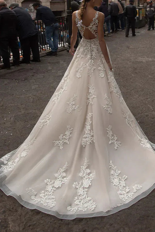 Enchanting V-Neck Sleeveless A-Line Floor-Length Wedding Dress