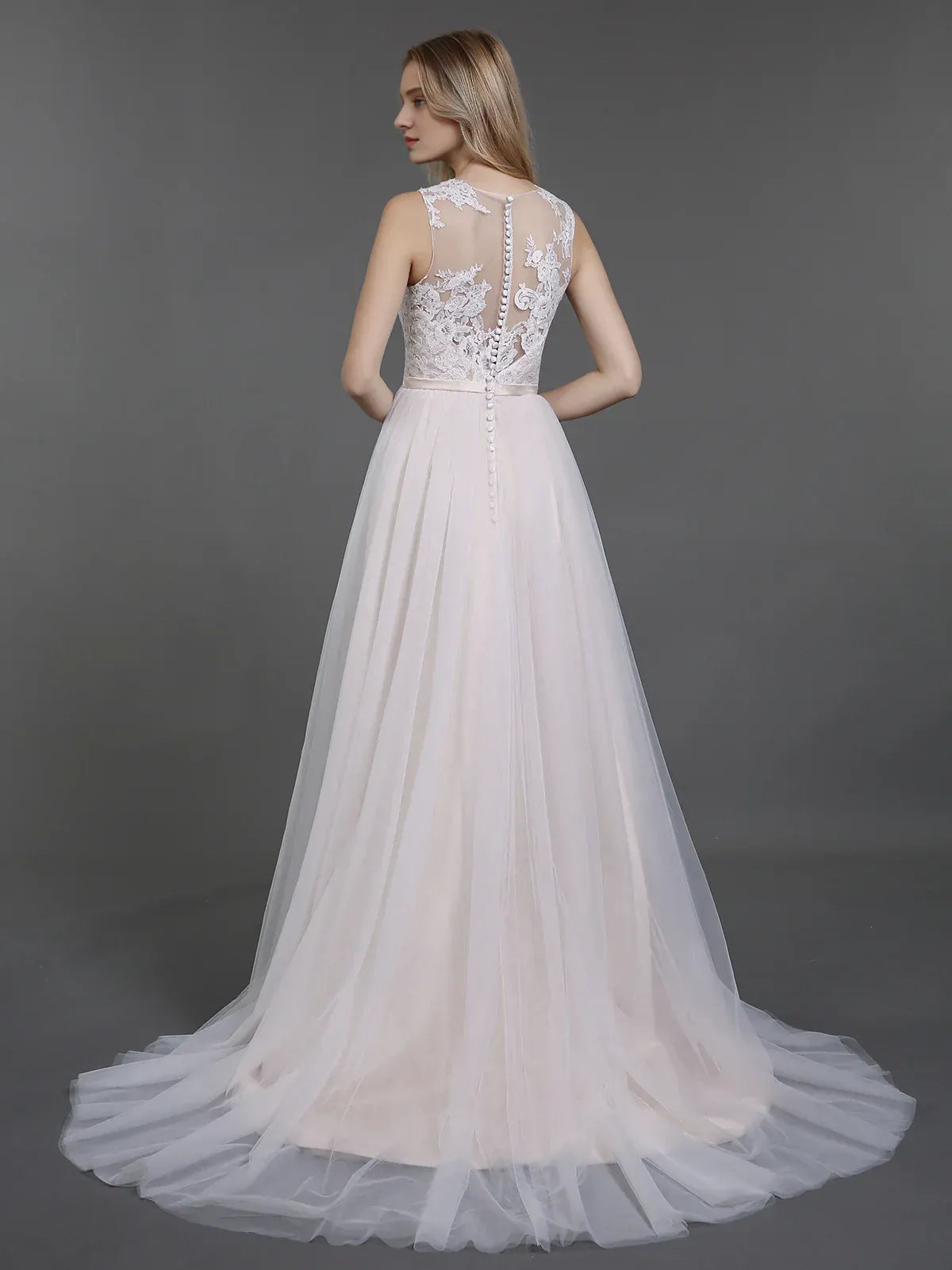 Ethereal A-Line Illusion-Neck Sleeveless Floor-Length Wedding Dress