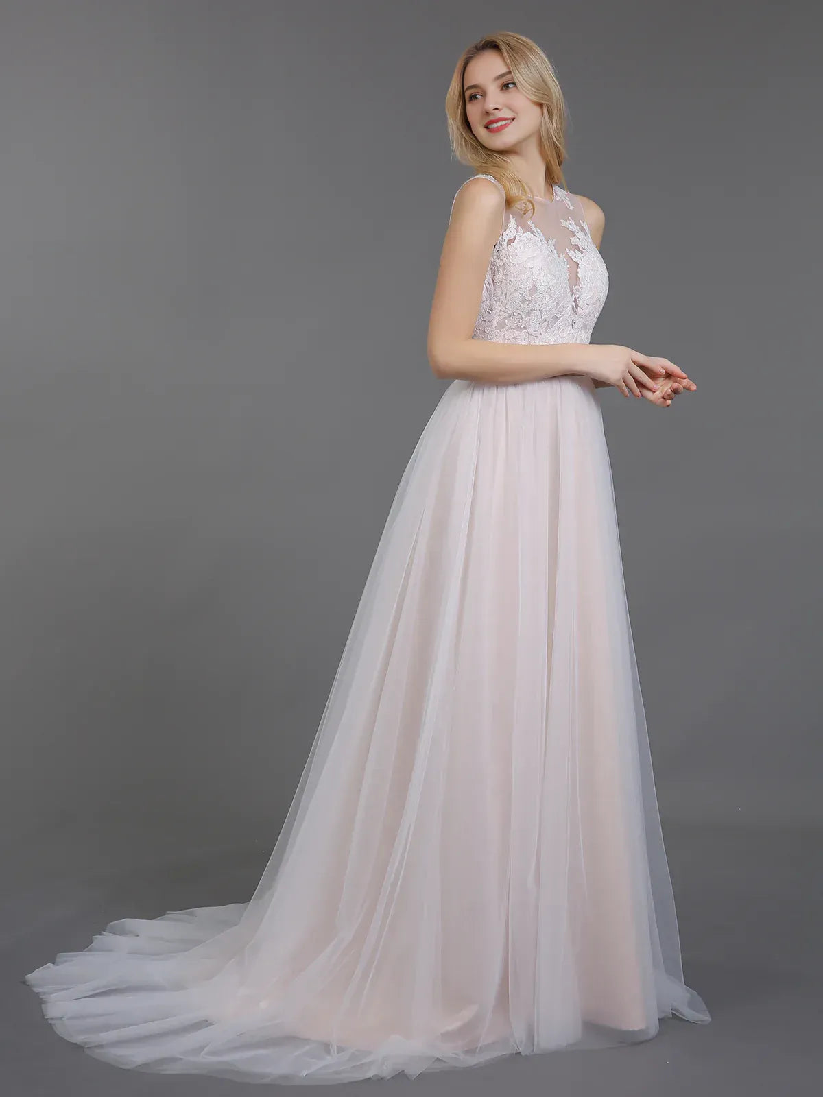 Ethereal A-Line Illusion-Neck Sleeveless Floor-Length Wedding Dress