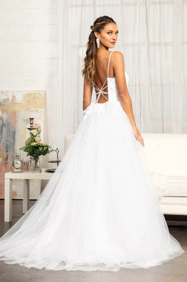 Ethereal A-Line Plunging-Neck Spaghetti-Strap Floor-Length Wedding Dress
