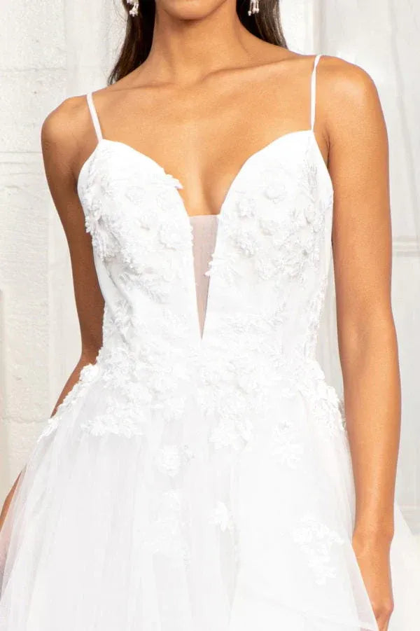 Ethereal A-Line Plunging-Neck Spaghetti-Strap Floor-Length Wedding Dress
