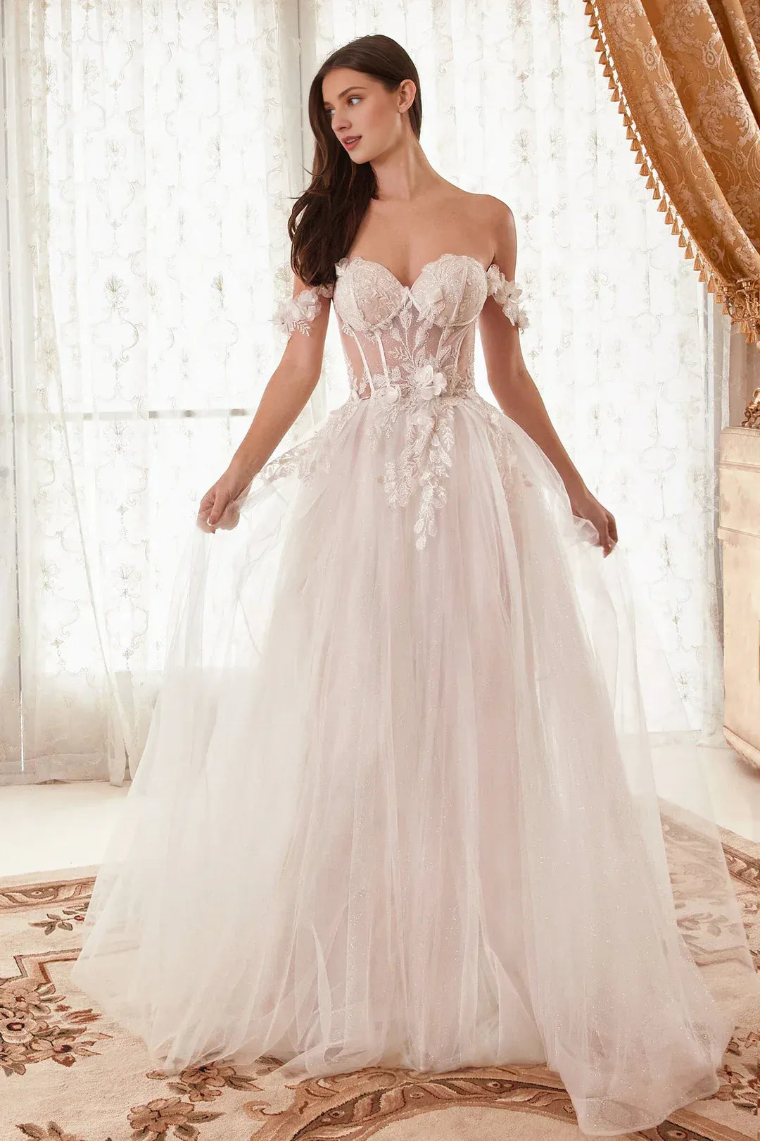 Ethereal A-Line Sweetheart-Neck Off-the-Shoulder Floor-Length Wedding Dress