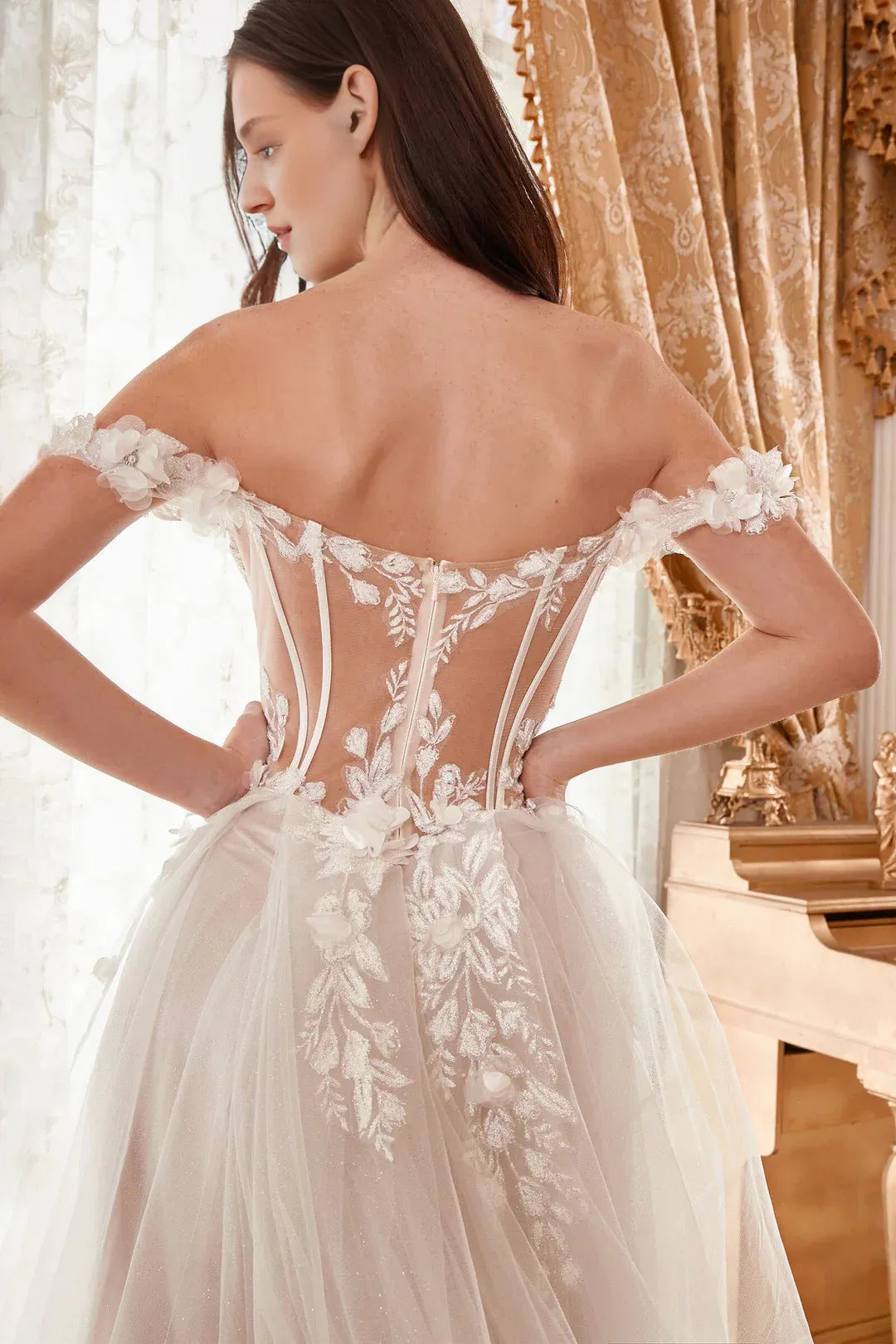 Ethereal A-Line Sweetheart-Neck Off-the-Shoulder Floor-Length Wedding Dress