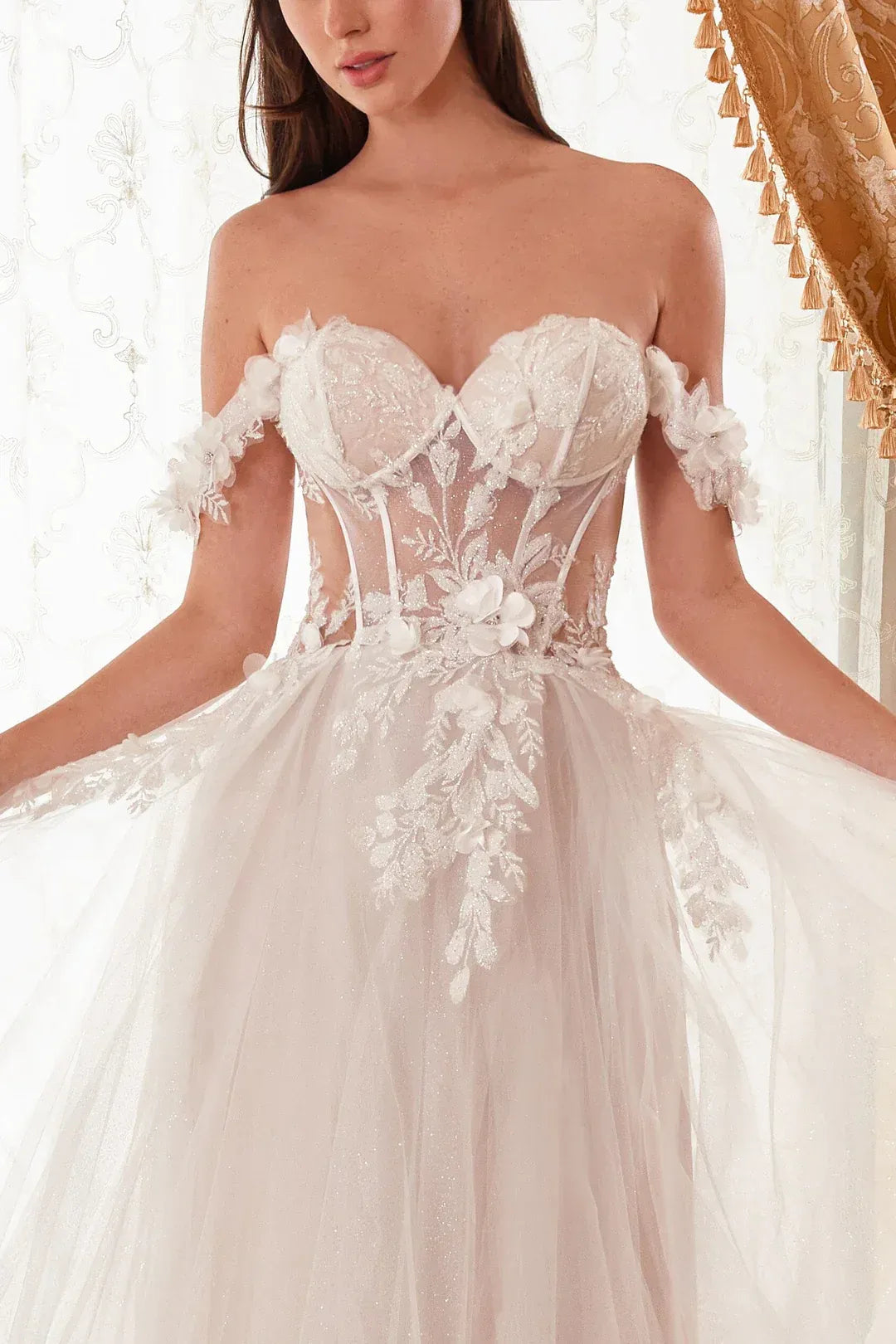 Ethereal A-Line Sweetheart-Neck Off-the-Shoulder Floor-Length Wedding Dress