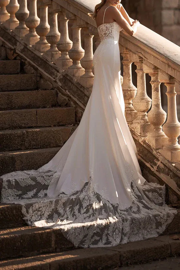 Ethereal Sweetheart Spaghetti-Strap Mermaid Floor-Length Wedding Dress