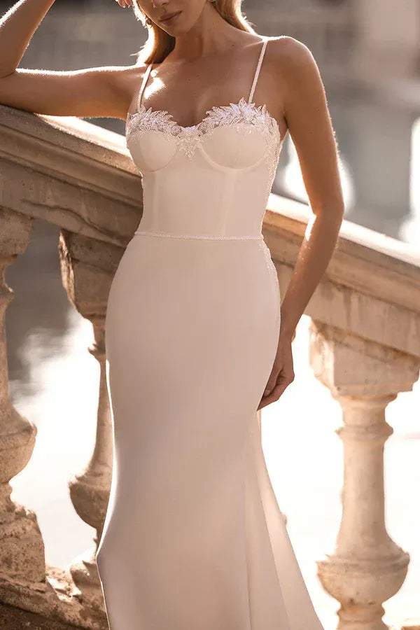 Ethereal Sweetheart Spaghetti-Strap Mermaid Floor-Length Wedding Dress
