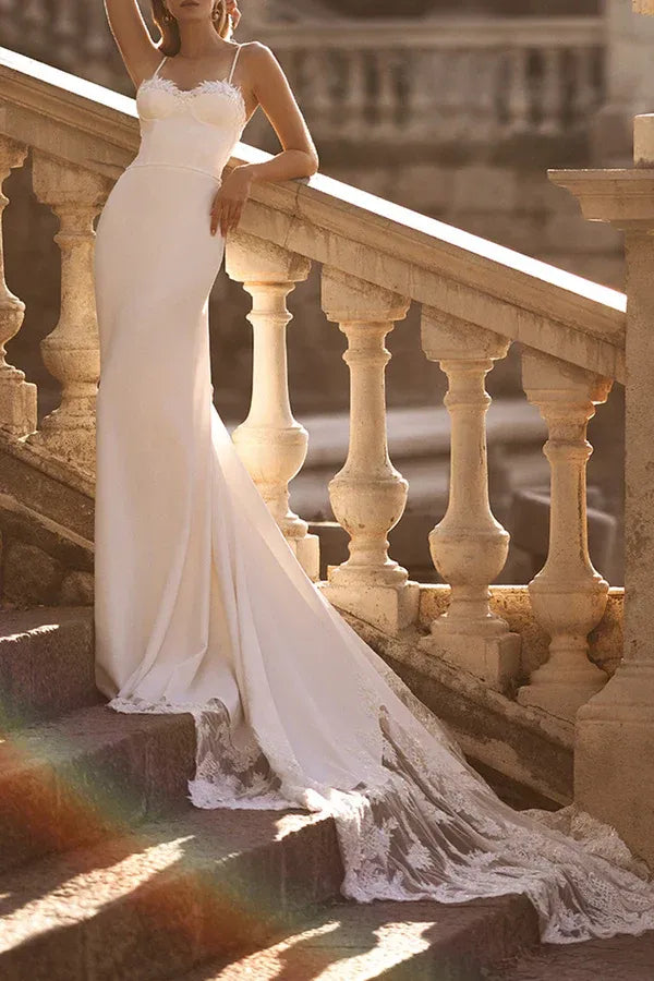 Ethereal Sweetheart Spaghetti-Strap Mermaid Floor-Length Wedding Dress