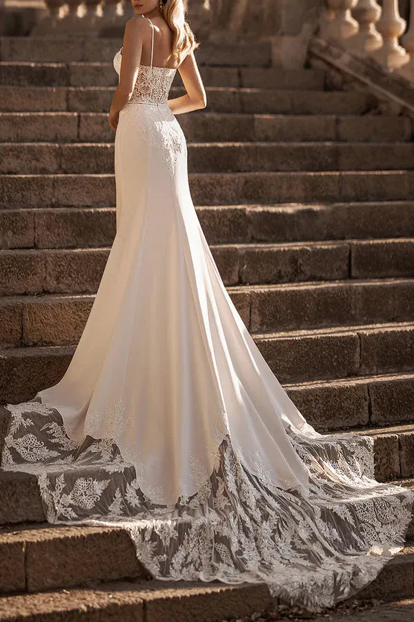 Ethereal Sweetheart Spaghetti-Strap Mermaid Floor-Length Wedding Dress