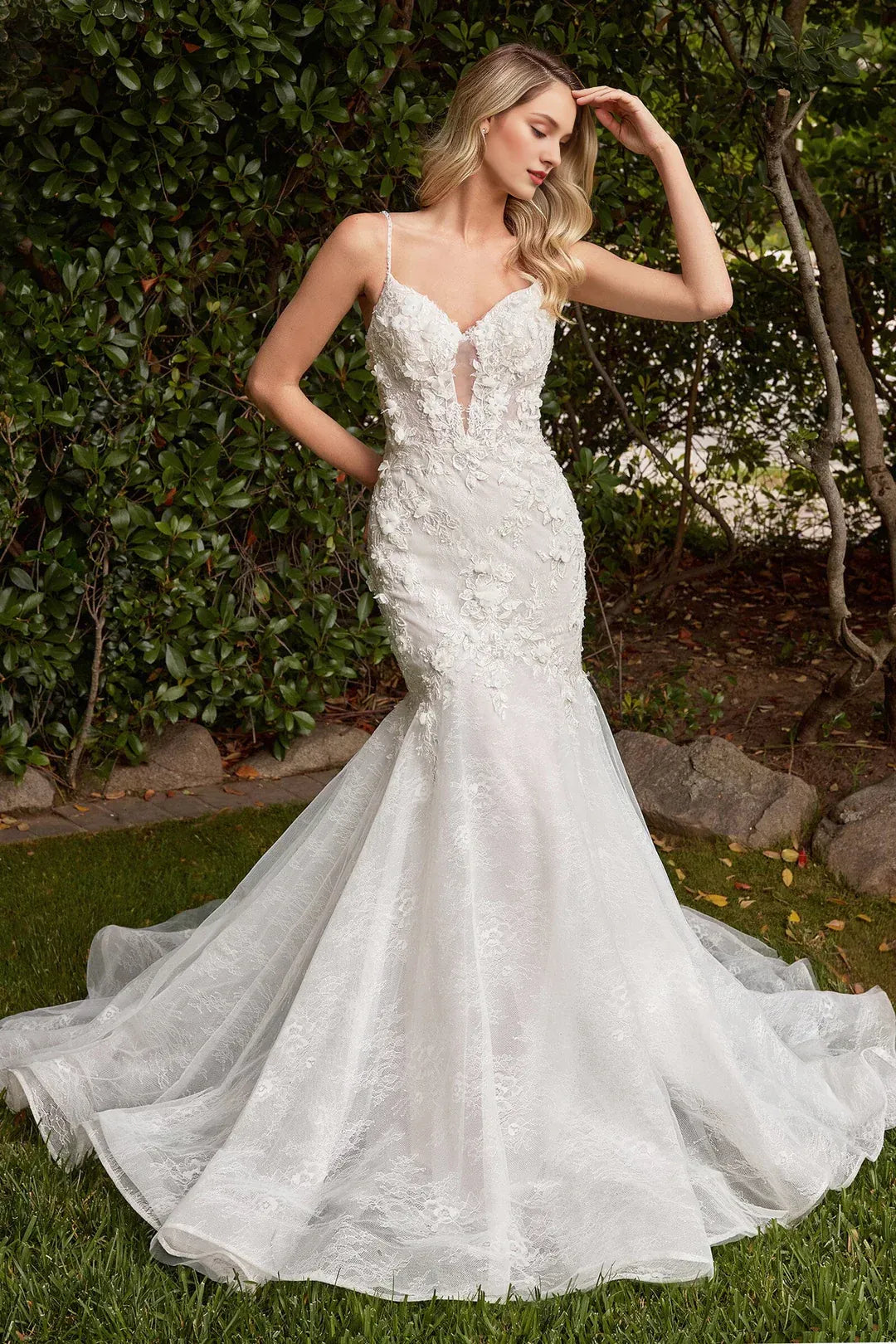 Exquisite Mermaid Plunging-Neck Spaghetti-Strap Floor-Length Wedding Dress