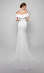Flawless Satin Mermaid Off Shoulder Ruched Train Wedding Dress