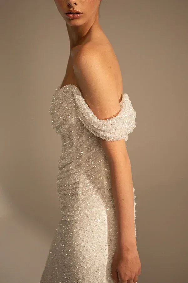 Glamorous Off-the-Shoulder Mermaid Floor-Length Wedding Dress