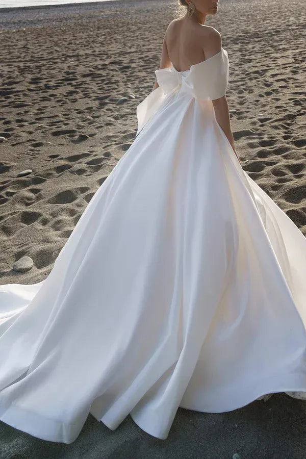 Glamorous Off-the-Shoulder Sleeveless A-Line Floor-Length Wedding Dress