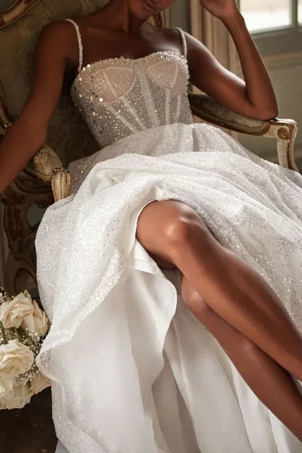 Glamorous Sweetheart Spaghetti-Strap A-Line Floor-Length Wedding Dress