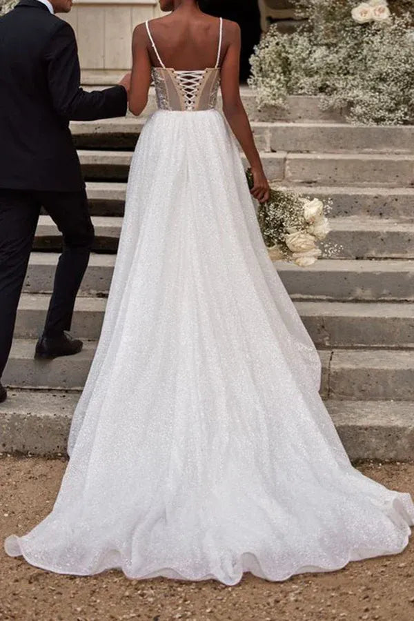 Glamorous Sweetheart Spaghetti-Strap A-Line Floor-Length Wedding Dress