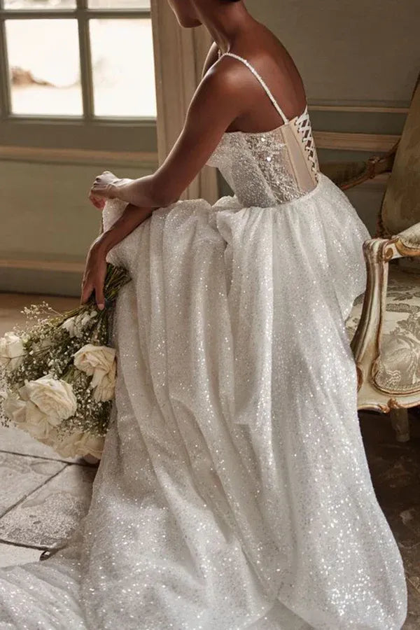 Glamorous Sweetheart Spaghetti-Strap A-Line Floor-Length Wedding Dress