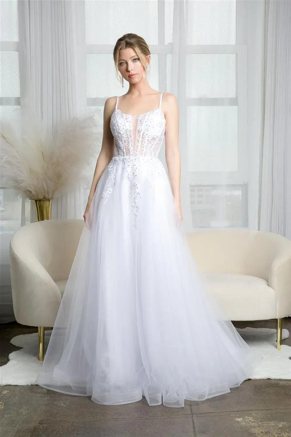 Graceful A-Line Sweetheart-Neck Spaghetti-Strap Floor-Length Wedding Dress
