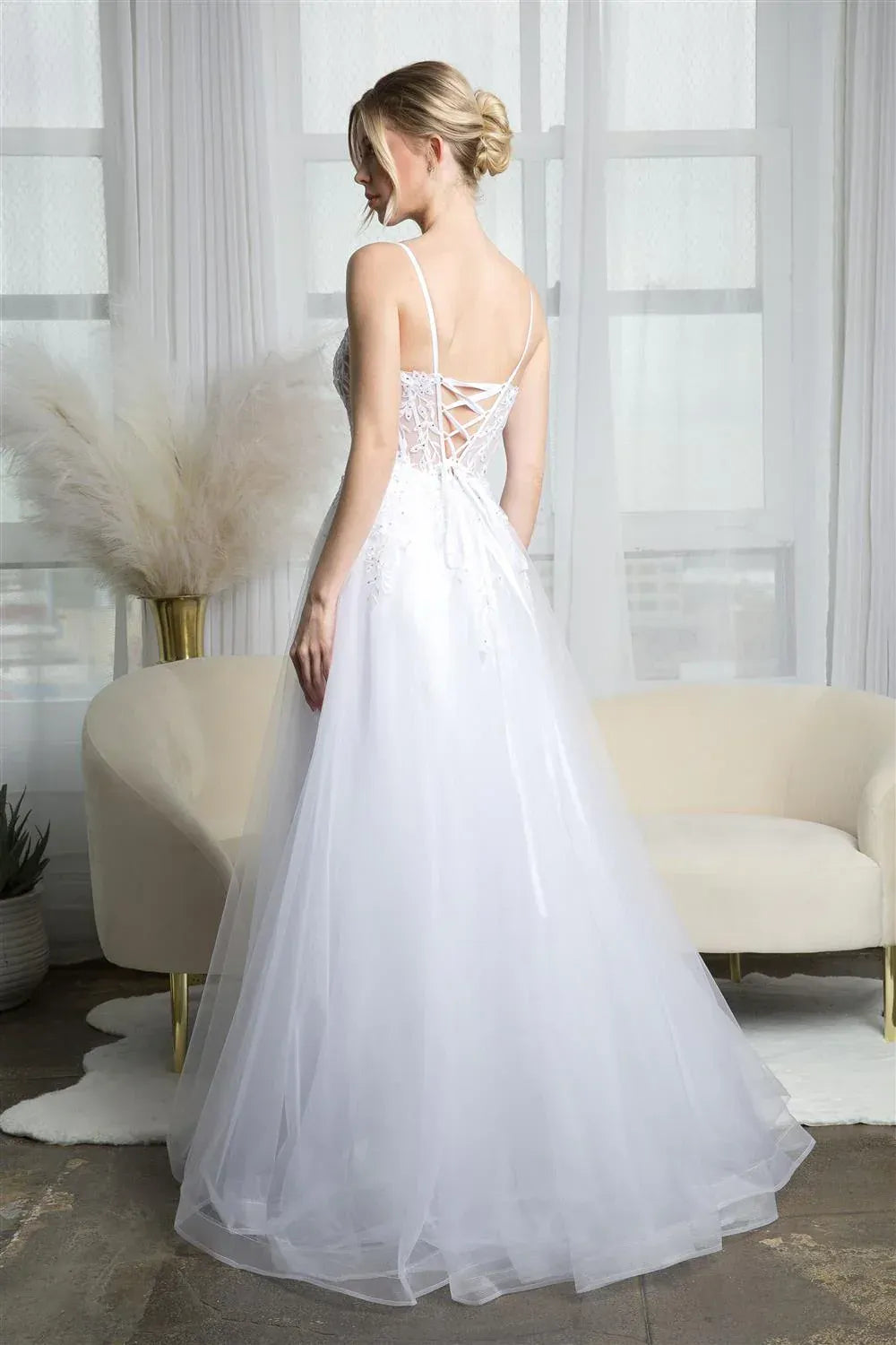 Graceful A-Line Sweetheart-Neck Spaghetti-Strap Floor-Length Wedding Dress