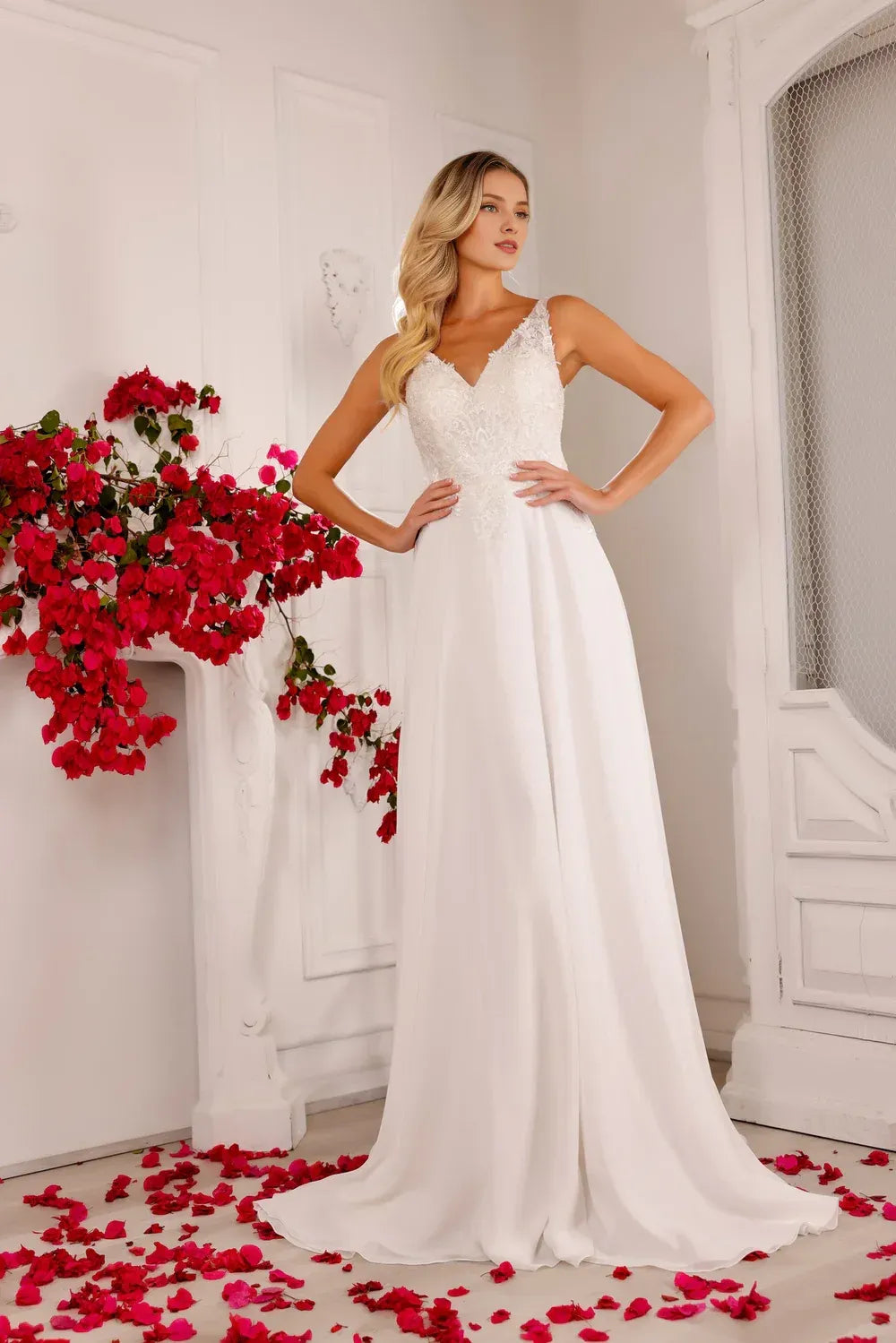 Graceful A-Line V-Neck Sleeveless Floor-Length Wedding Dress