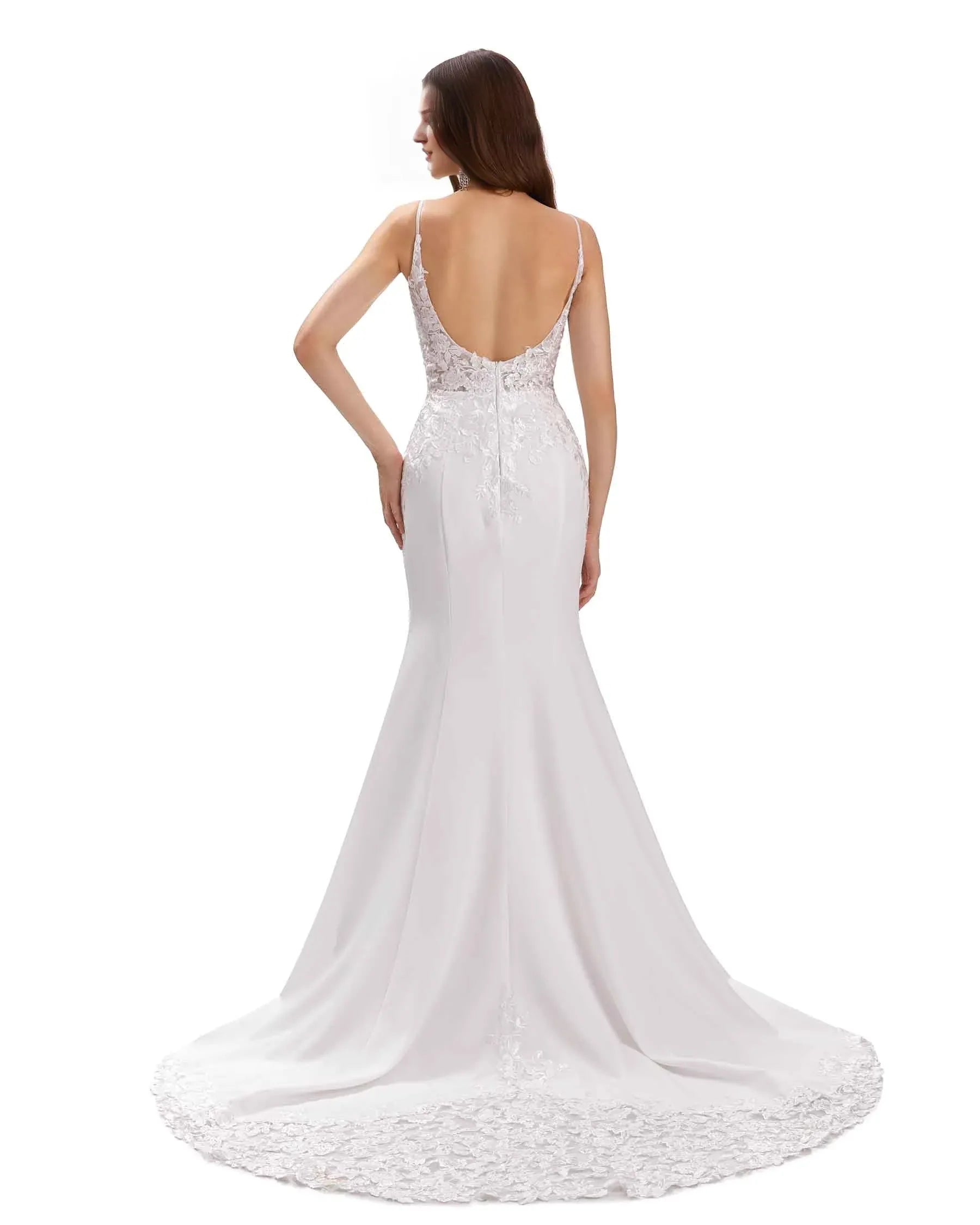 Graceful Mermaid V-Neck Spaghetti-Strap Floor-Length Wedding Dress