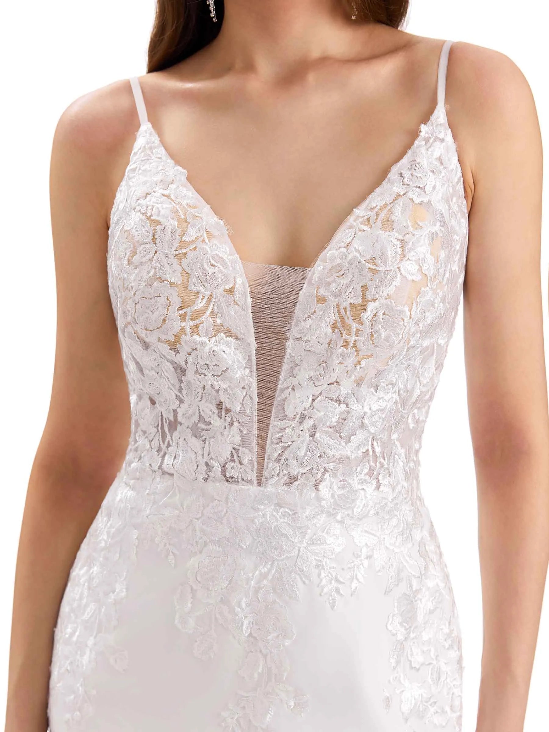 Graceful Mermaid V-Neck Spaghetti-Strap Floor-Length Wedding Dress