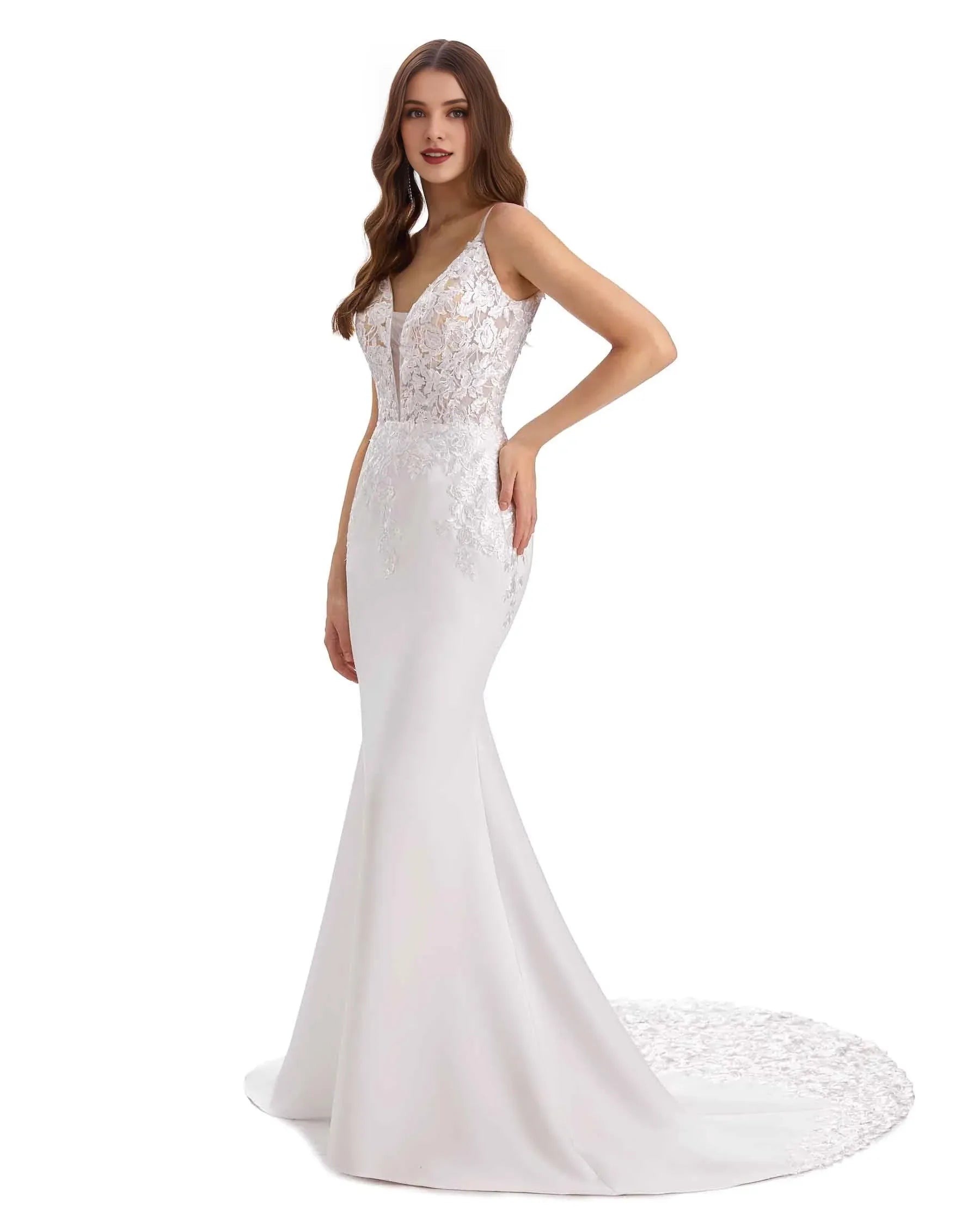 Graceful Mermaid V-Neck Spaghetti-Strap Floor-Length Wedding Dress