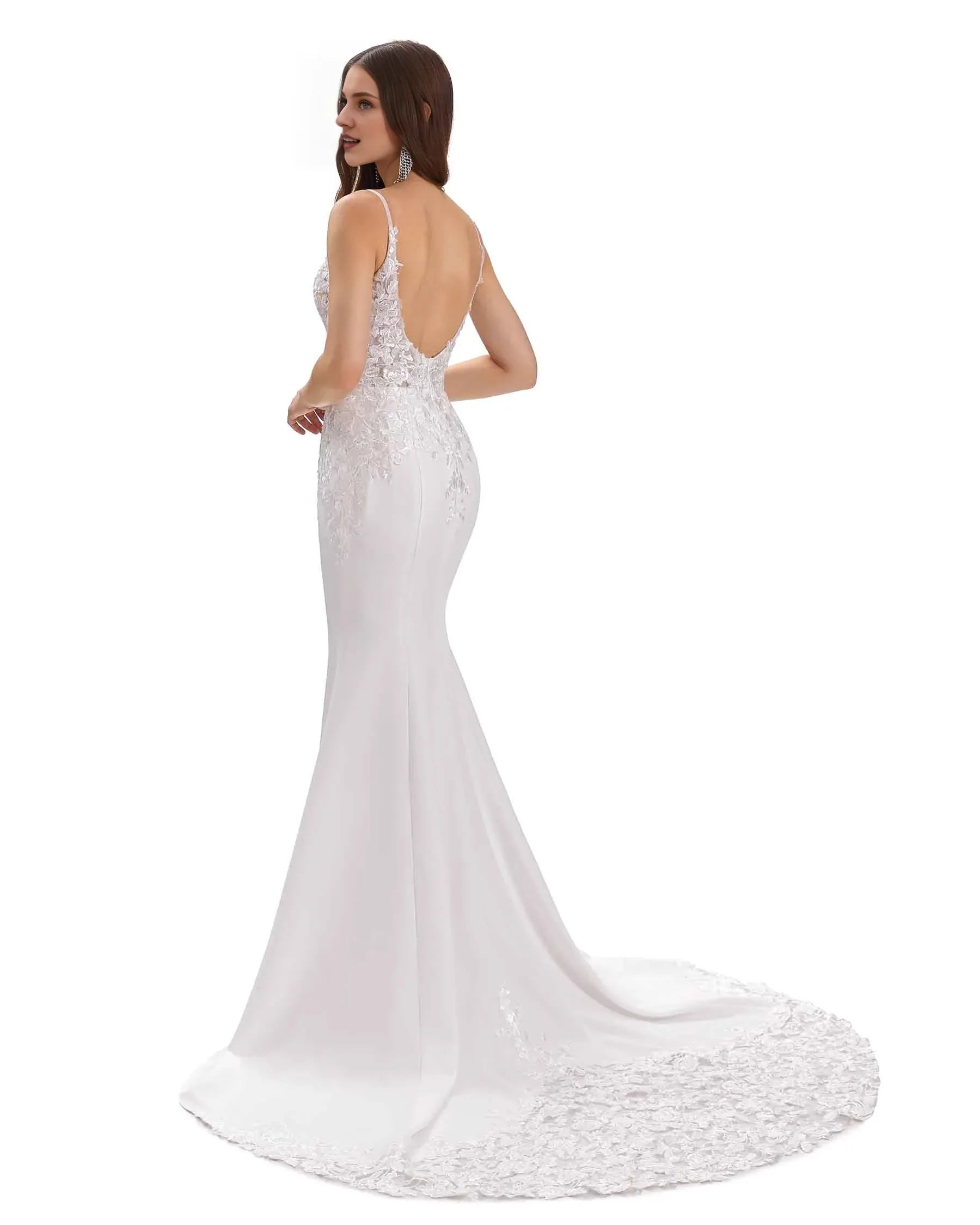 Graceful Mermaid V-Neck Spaghetti-Strap Floor-Length Wedding Dress