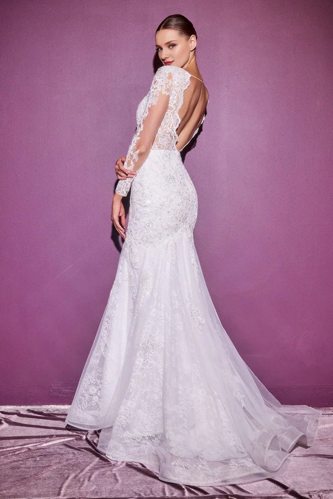 Timeless Mermaid Plunge-Neck Long-Sleeve Floor-Length Wedding Dress