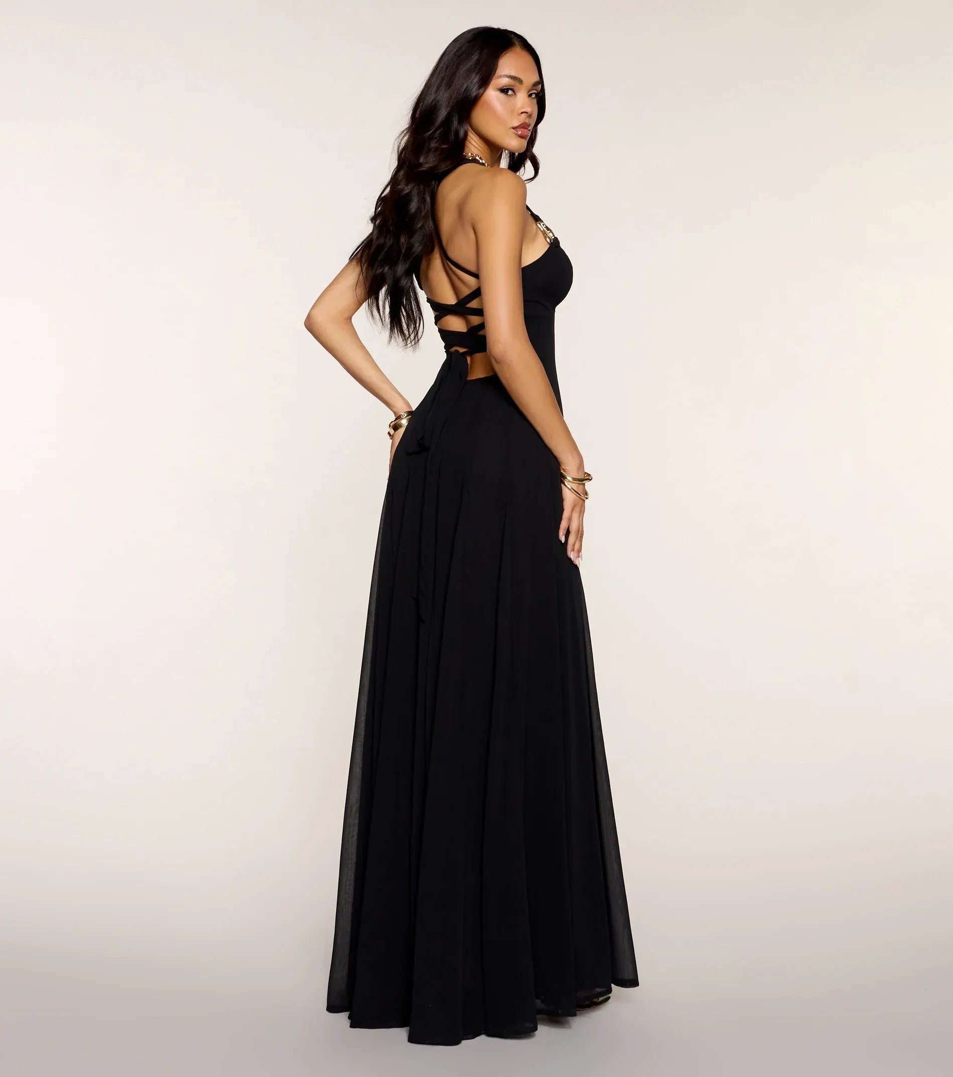 Timeless Black Chiffon A Line V Neck Tank Strap Lace Up Back Floor Length Wedding Guest Dresses