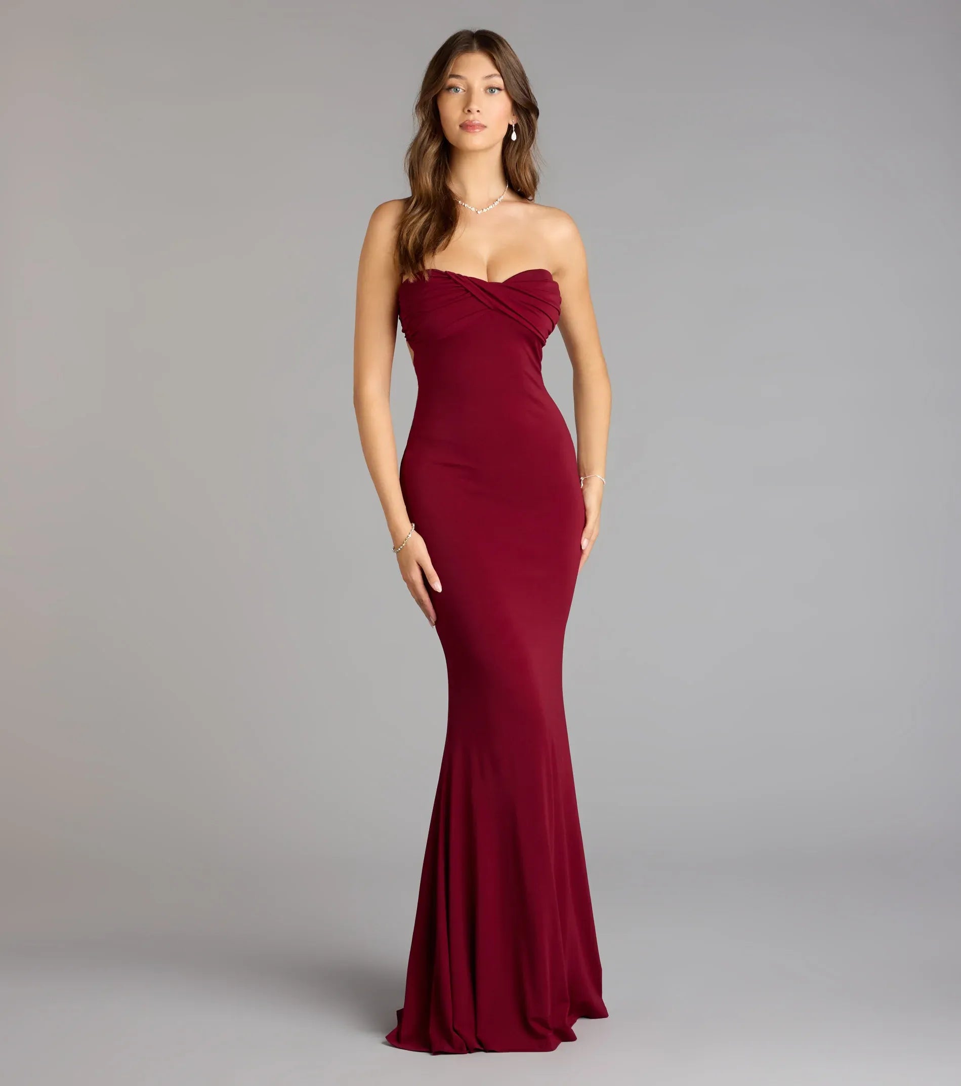 Blushing Rose Satin A Line V Neck Spaghetti Strap Lace Up Back Floor Length Wedding Guest Dresses