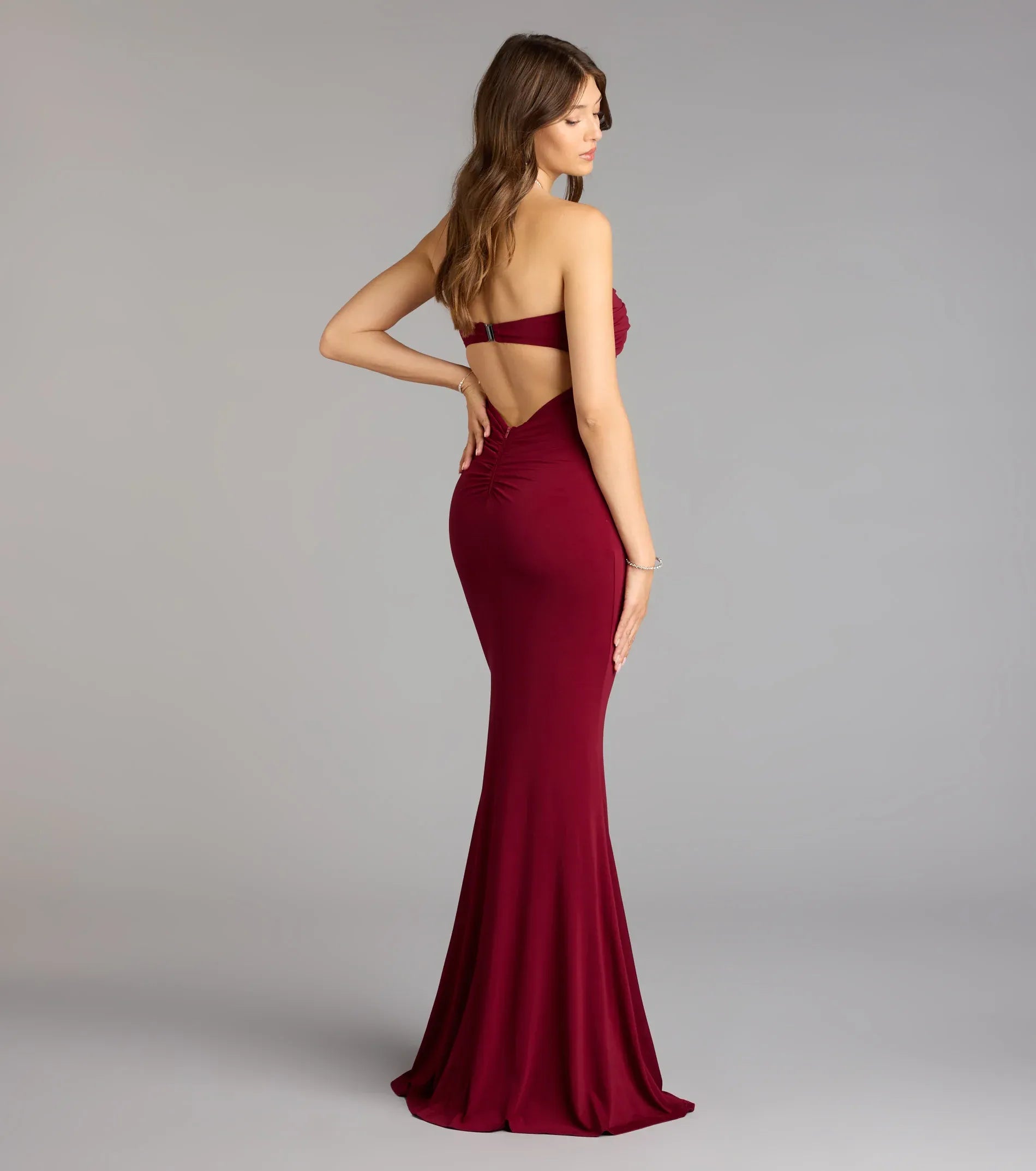 Blushing Rose Satin A Line V Neck Spaghetti Strap Lace Up Back Floor Length Wedding Guest Dresses