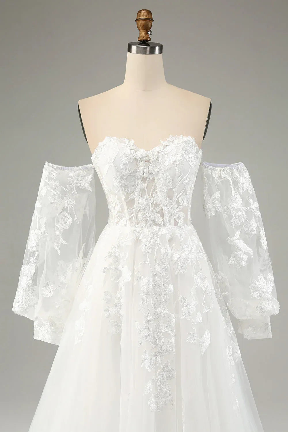 Luminous A-Line Off-the-Shoulder Floor-Length Wedding Dress