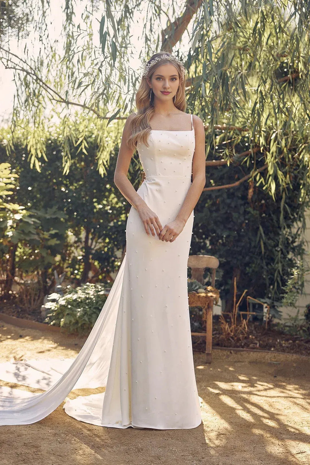 Luminous Mermaid Square-Neck Spaghetti-Strap Floor-Length Wedding Dress
