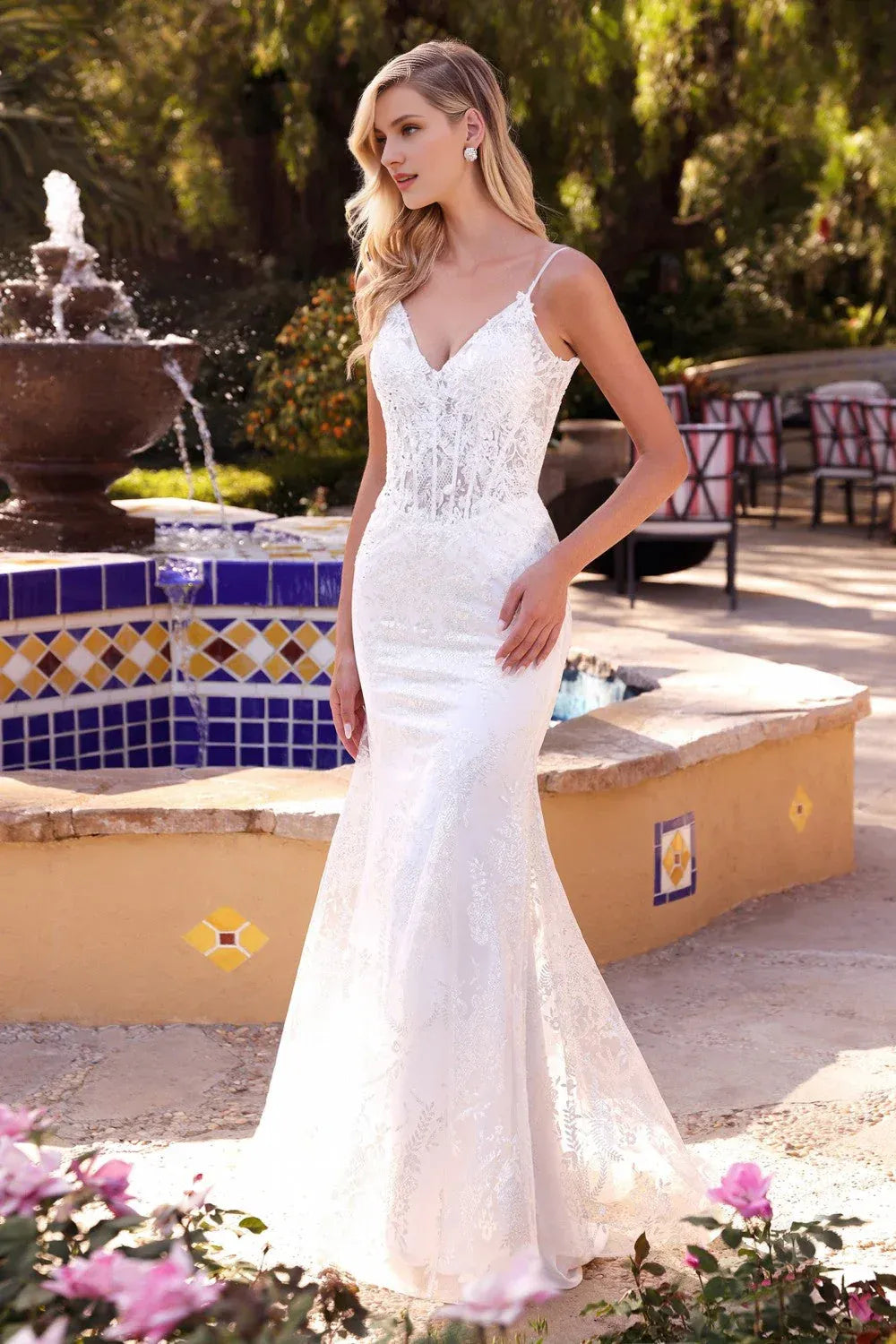 Luminous Mermaid V-Neck Spaghetti-Strap Floor-Length Wedding Dress
