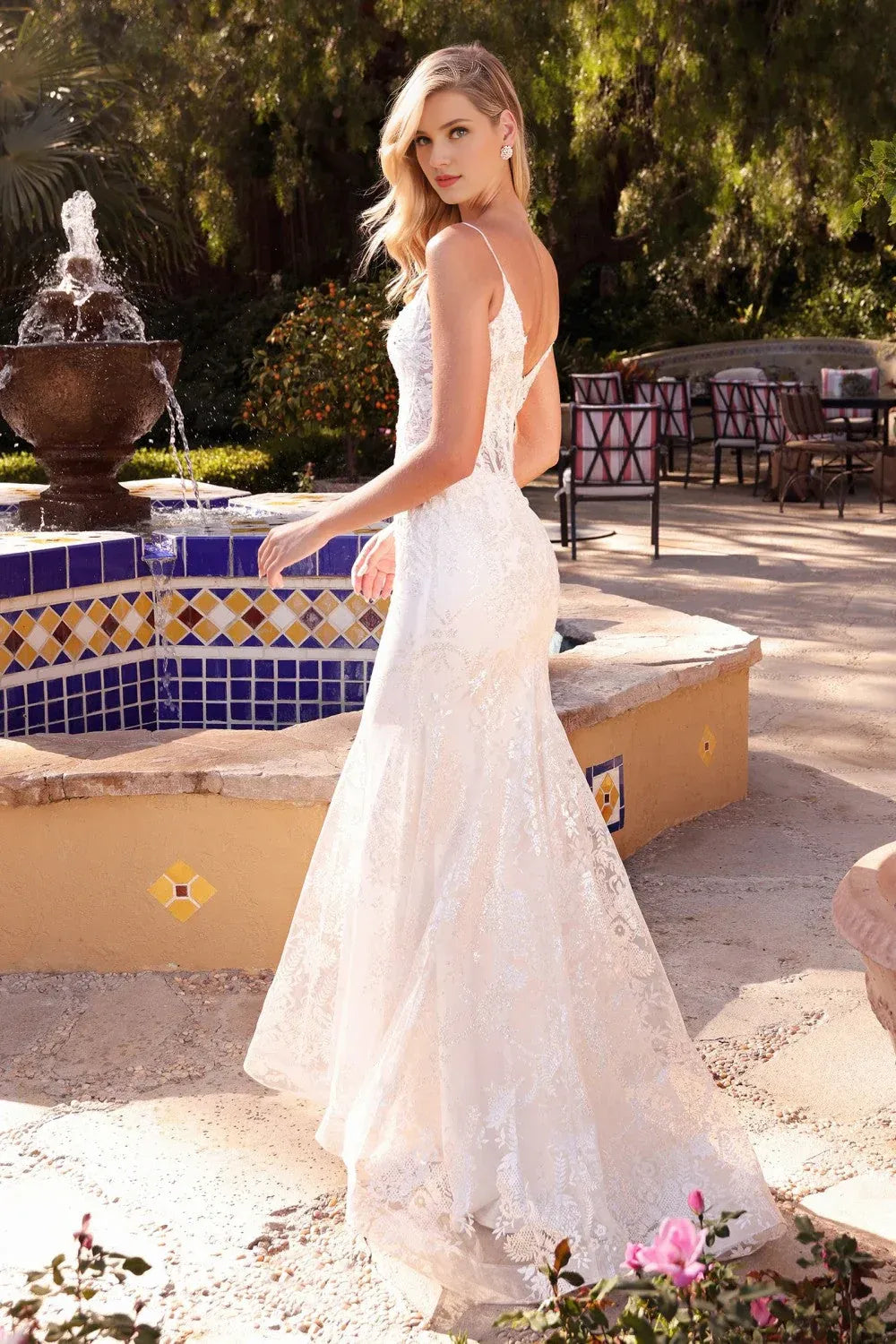 Luminous Mermaid V-Neck Spaghetti-Strap Floor-Length Wedding Dress