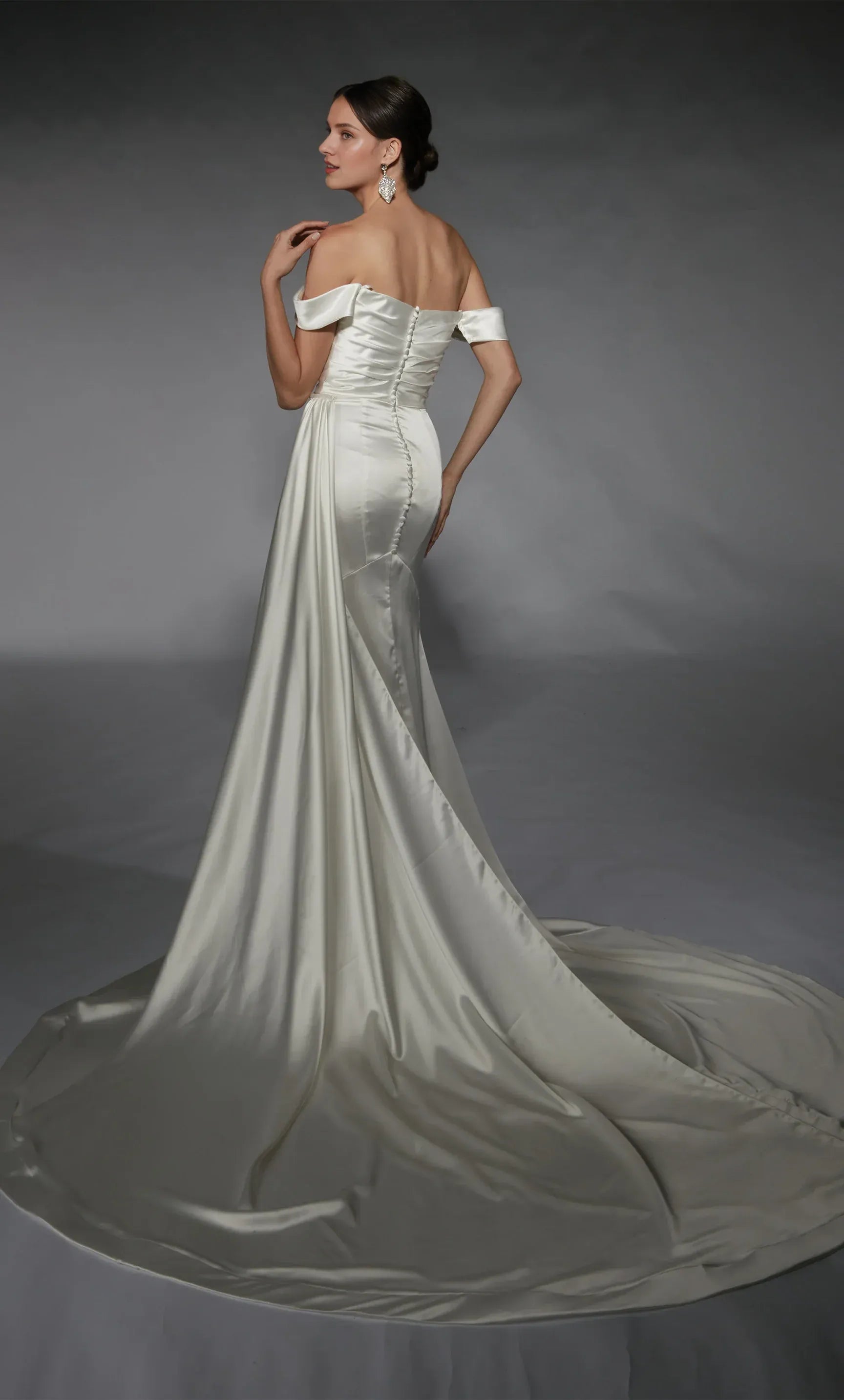 Luxe Mermaid Off-the-Shoulder Cowl-Neck Floor-Length Wedding Dress