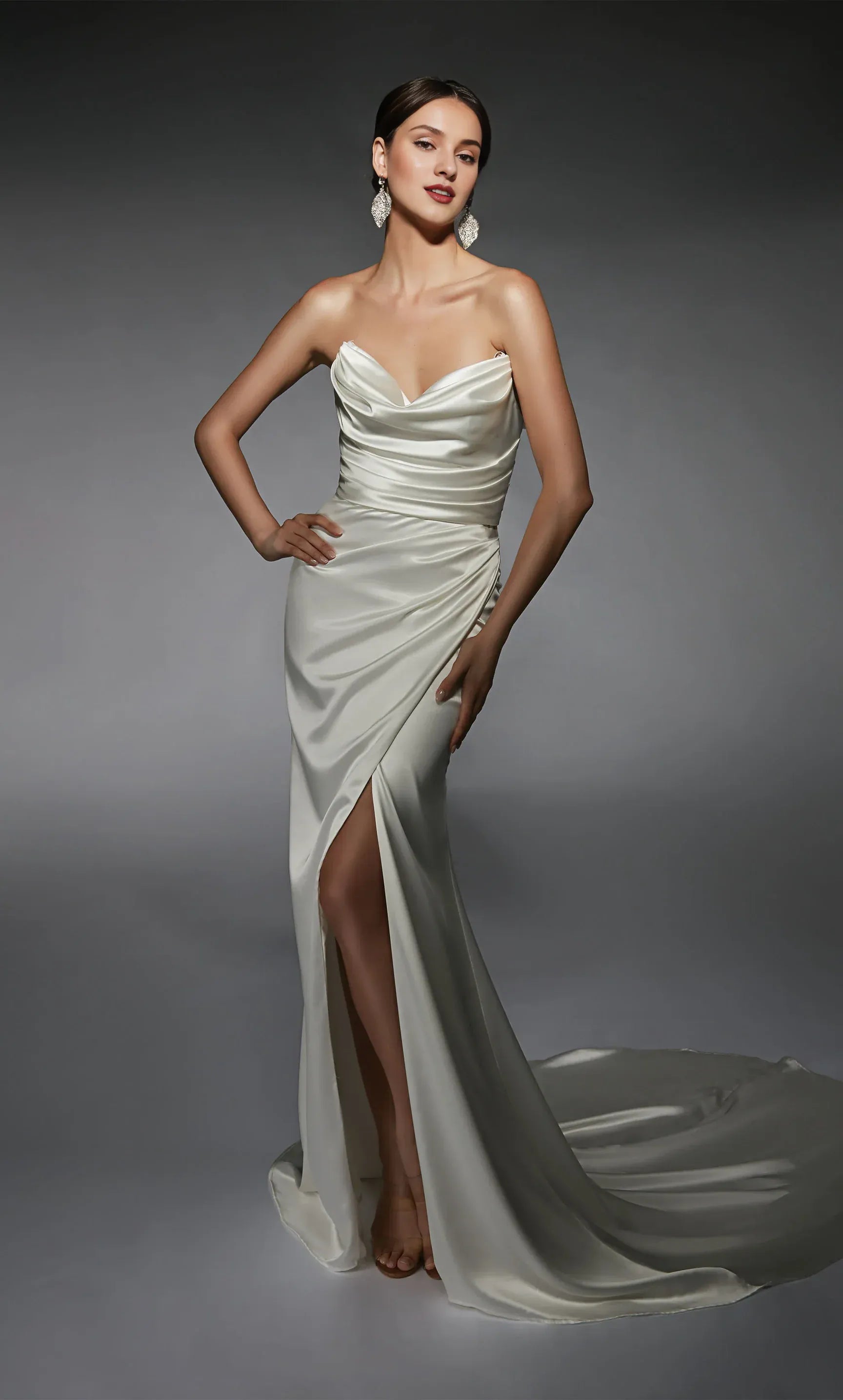 Luxe Mermaid Off-the-Shoulder Cowl-Neck Floor-Length Wedding Dress