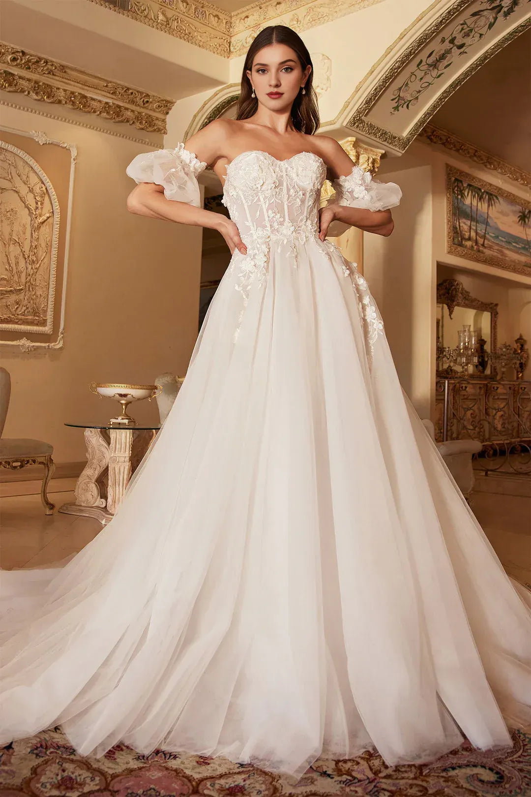 Magical A-Line Sweetheart-Neck Off-the-Shoulder Floor-Length Wedding Dress
