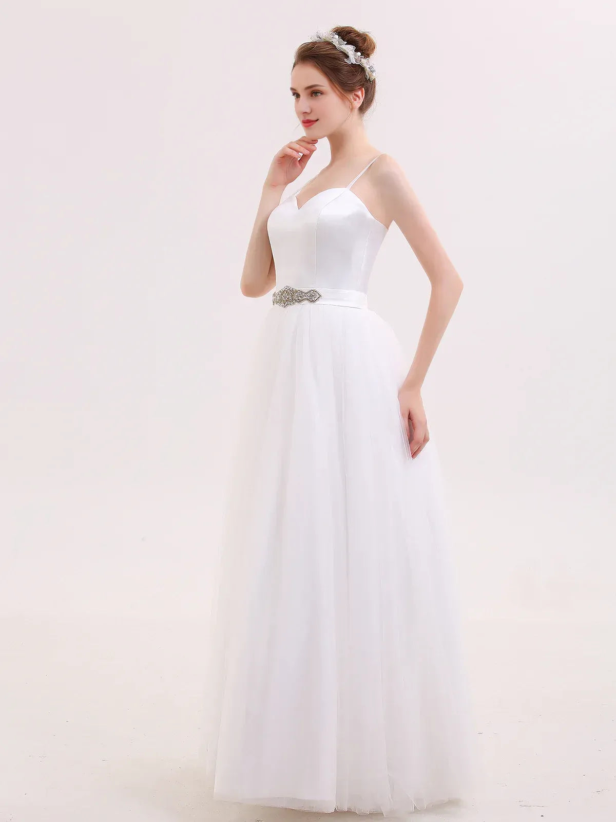 Minimalist A-Line Sweetheart-Neck Spaghetti-Strap Floor-Length Wedding Dress
