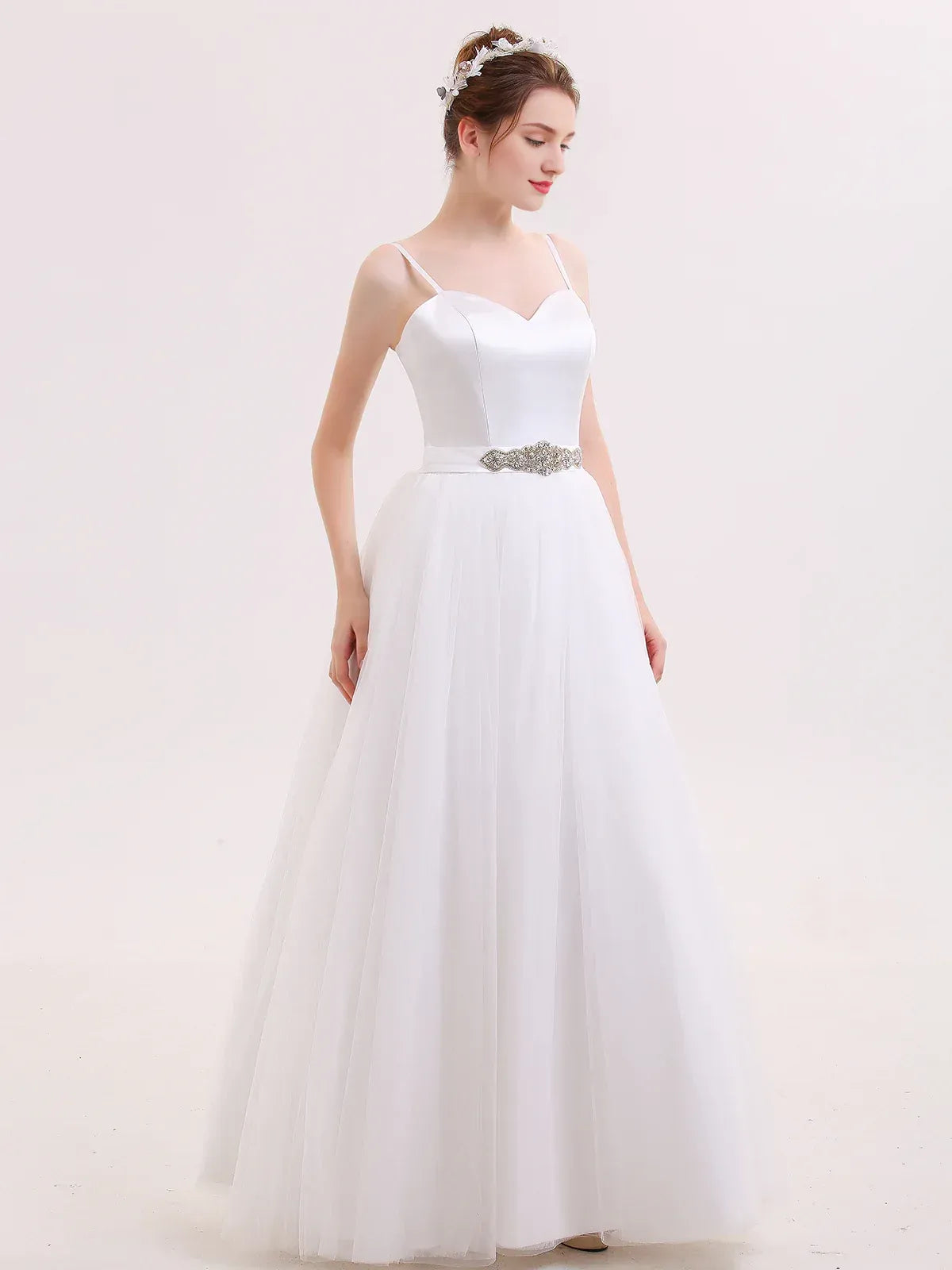 Minimalist A-Line Sweetheart-Neck Spaghetti-Strap Floor-Length Wedding Dress