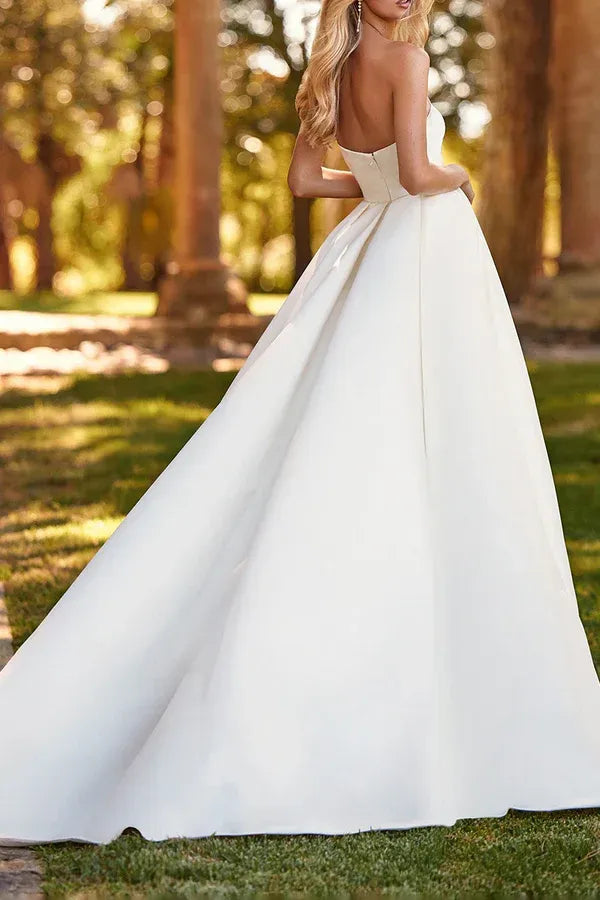 Modern Asymmetric-Neck Sleeveless A-Line Floor-Length Wedding Dress