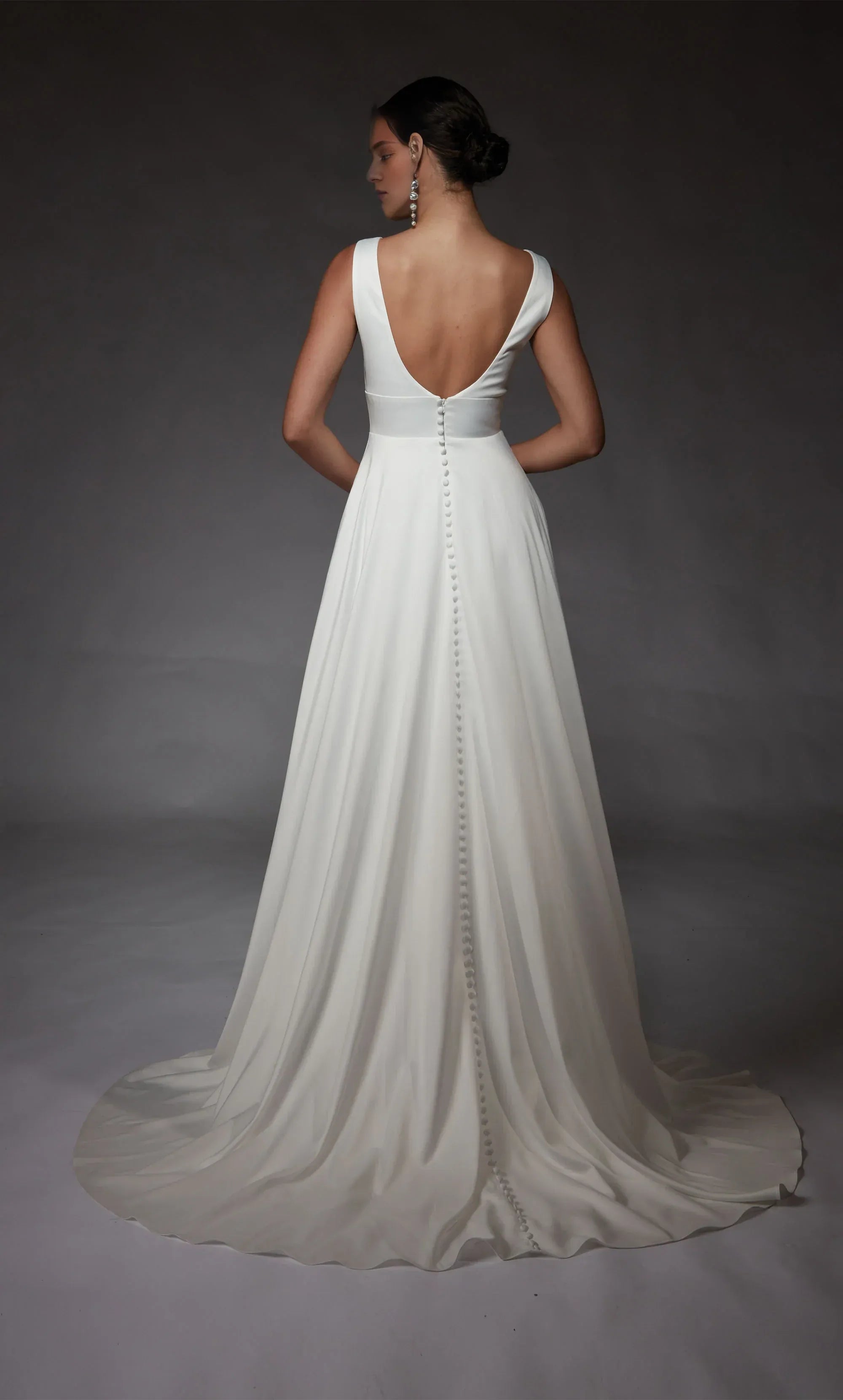 Modern Satin A-Line Wedding Dress with Plunge V-Neck & Slit