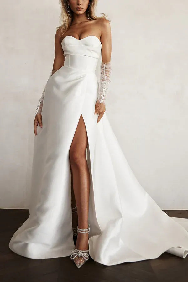 Modern Sweetheart Strapless Detachable-Sleeve A-Line Floor-Length Wedding Dress