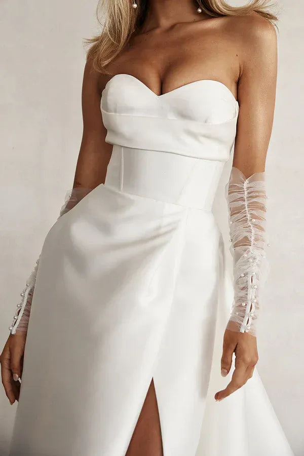Modern Sweetheart Strapless Detachable-Sleeve A-Line Floor-Length Wedding Dress