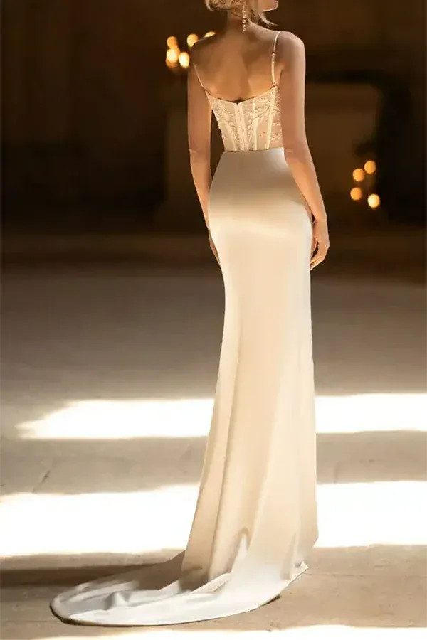 Opulent Cowl-Neck Spaghetti-Strap Mermaid Floor-Length Wedding Dress