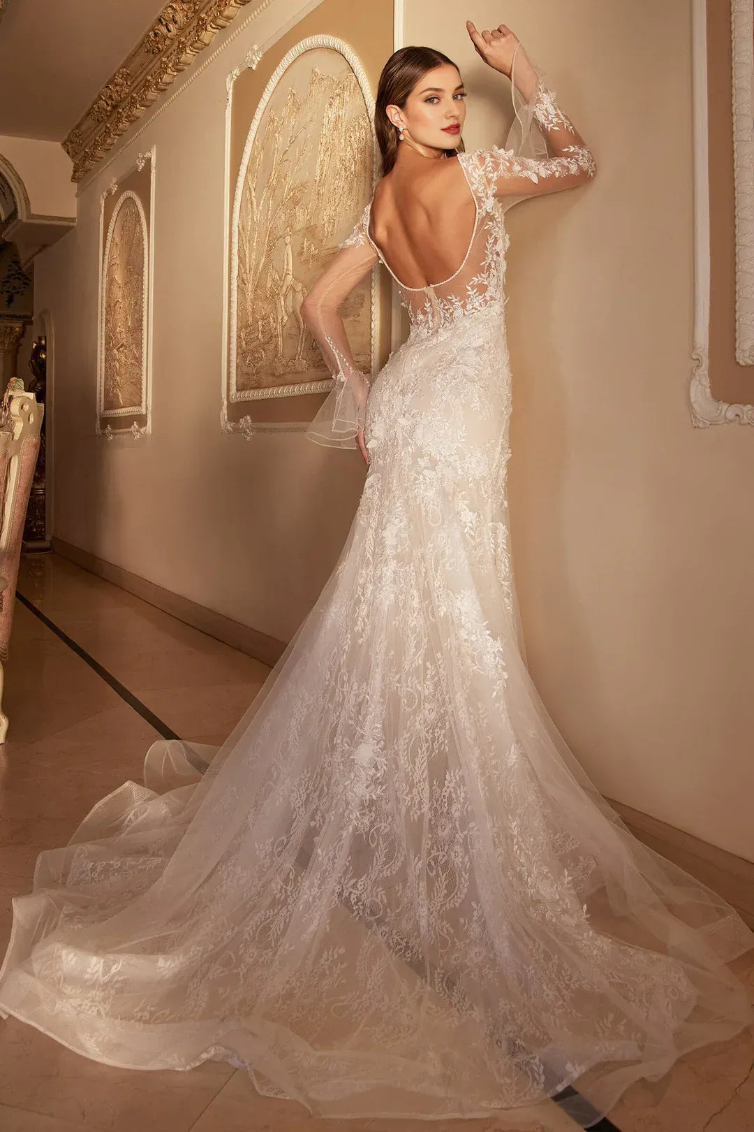 Opulent Mermaid Off-the-Shoulder Long-Sleeve Floor-Length Wedding Dress