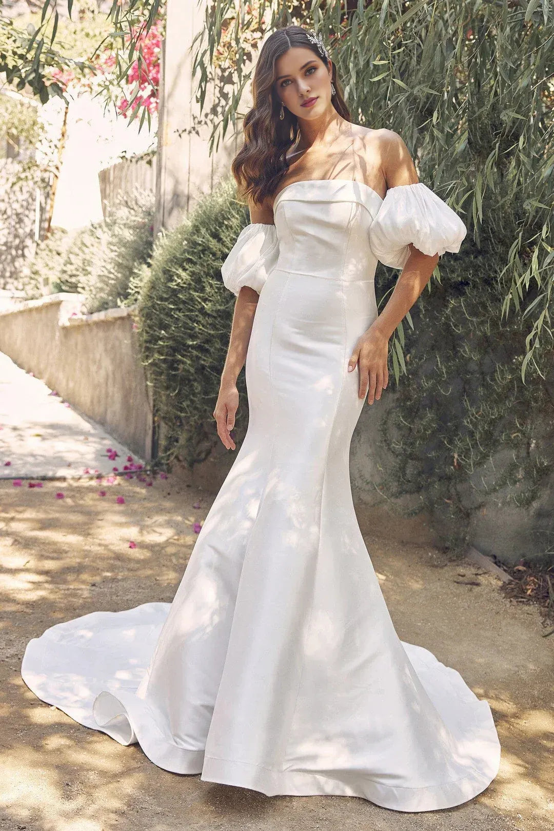 Opulent Mermaid Straight-Neck Off-the-Shoulder Floor-Length Wedding Dress