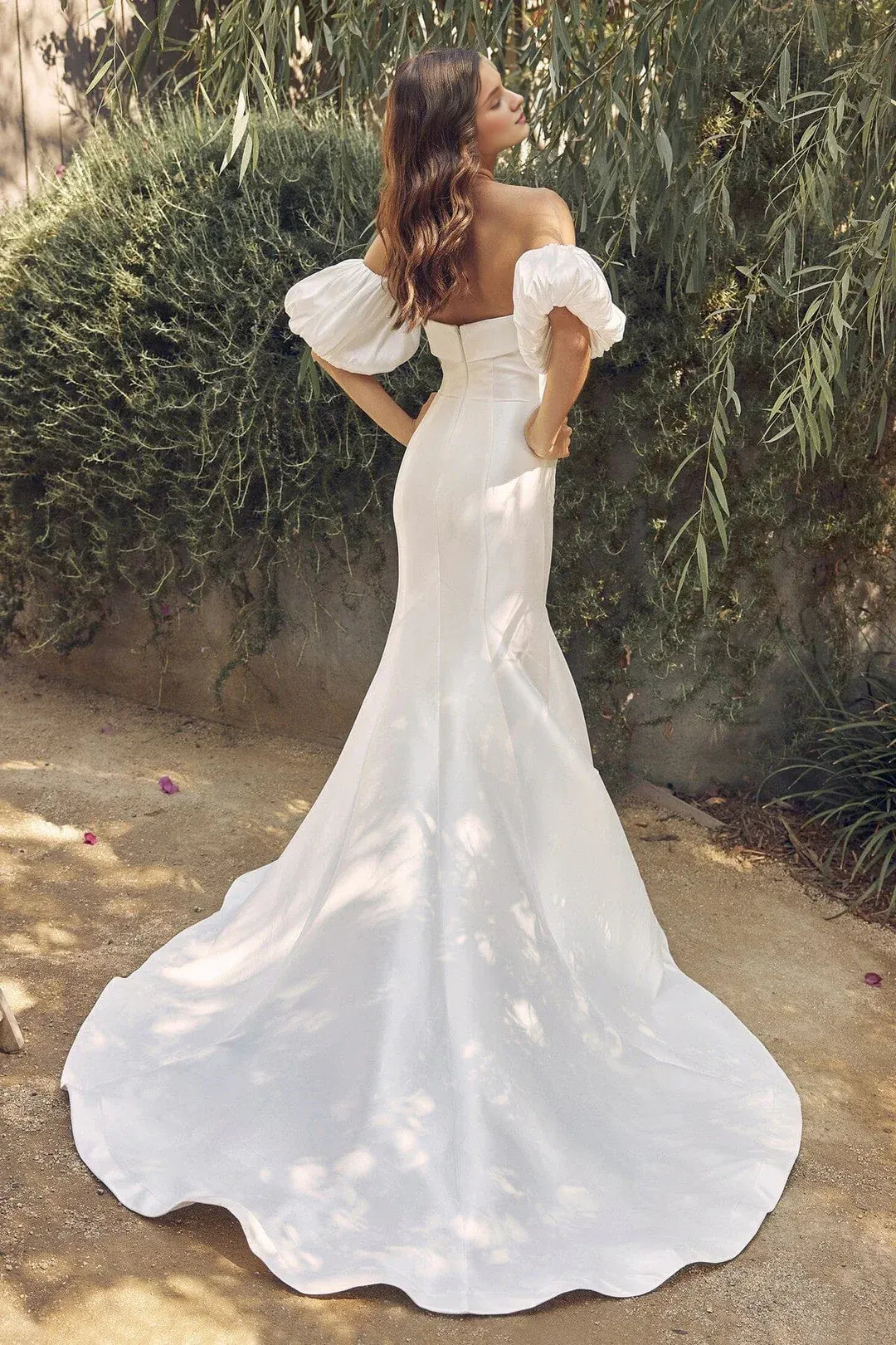 Opulent Mermaid Straight-Neck Off-the-Shoulder Floor-Length Wedding Dress
